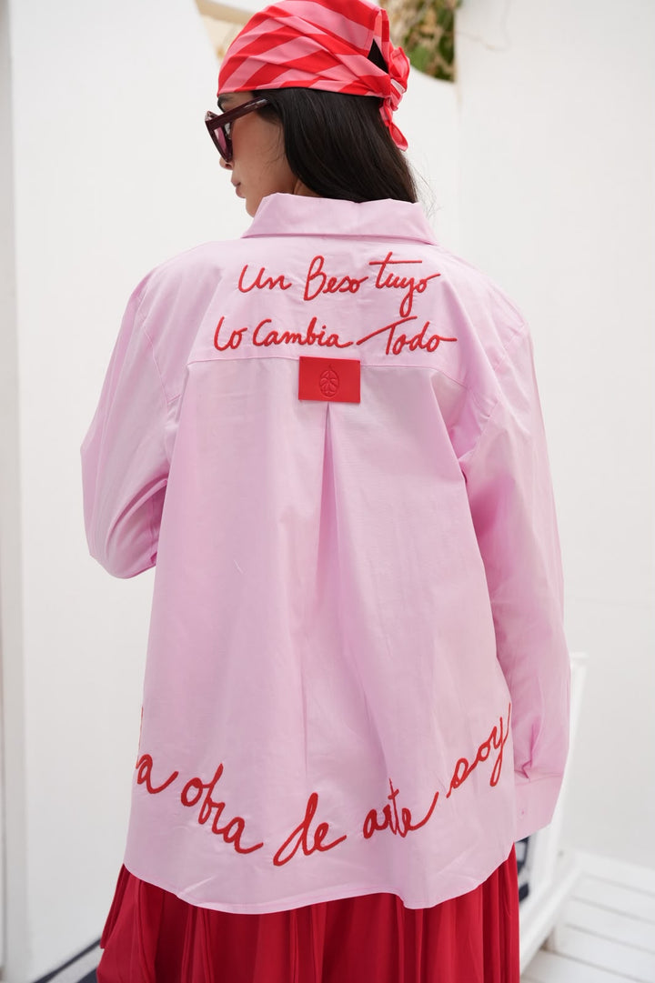 Pink embroidered Amor shirt