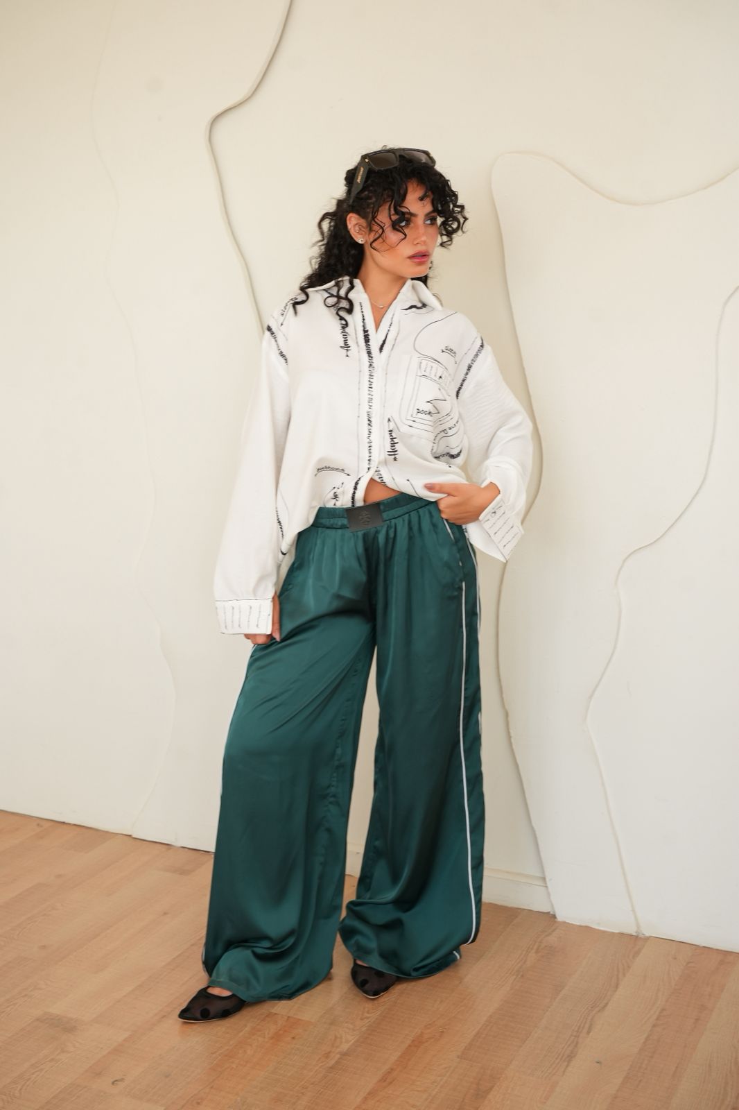 Teal green vela satin pants