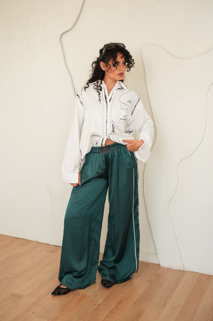Teal green vela satin pants