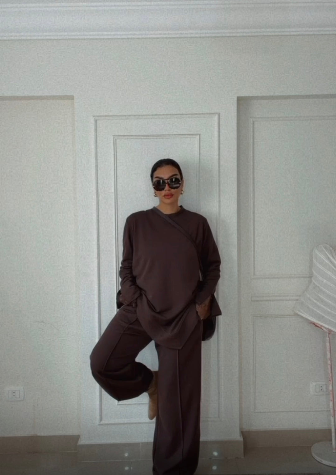 Brown comfy set with lace cuffs