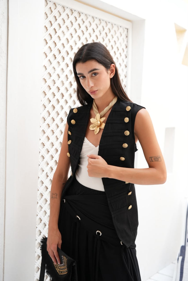 Riviera black gabardeen vest
