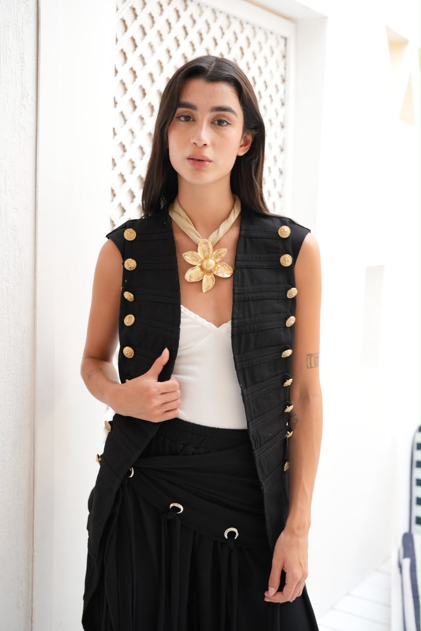Riviera black gabardeen vest