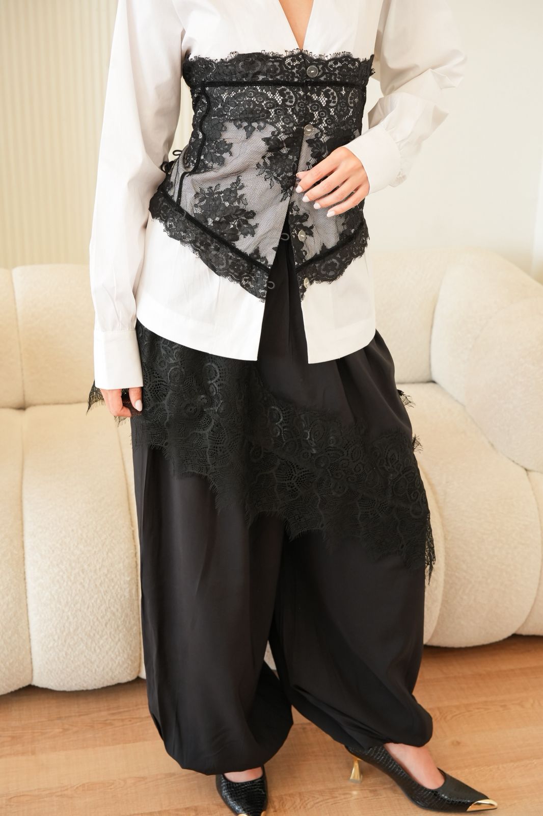 Black lace flow pants