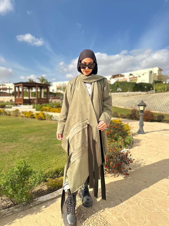 The Boho Suede Cardigan In Olive
