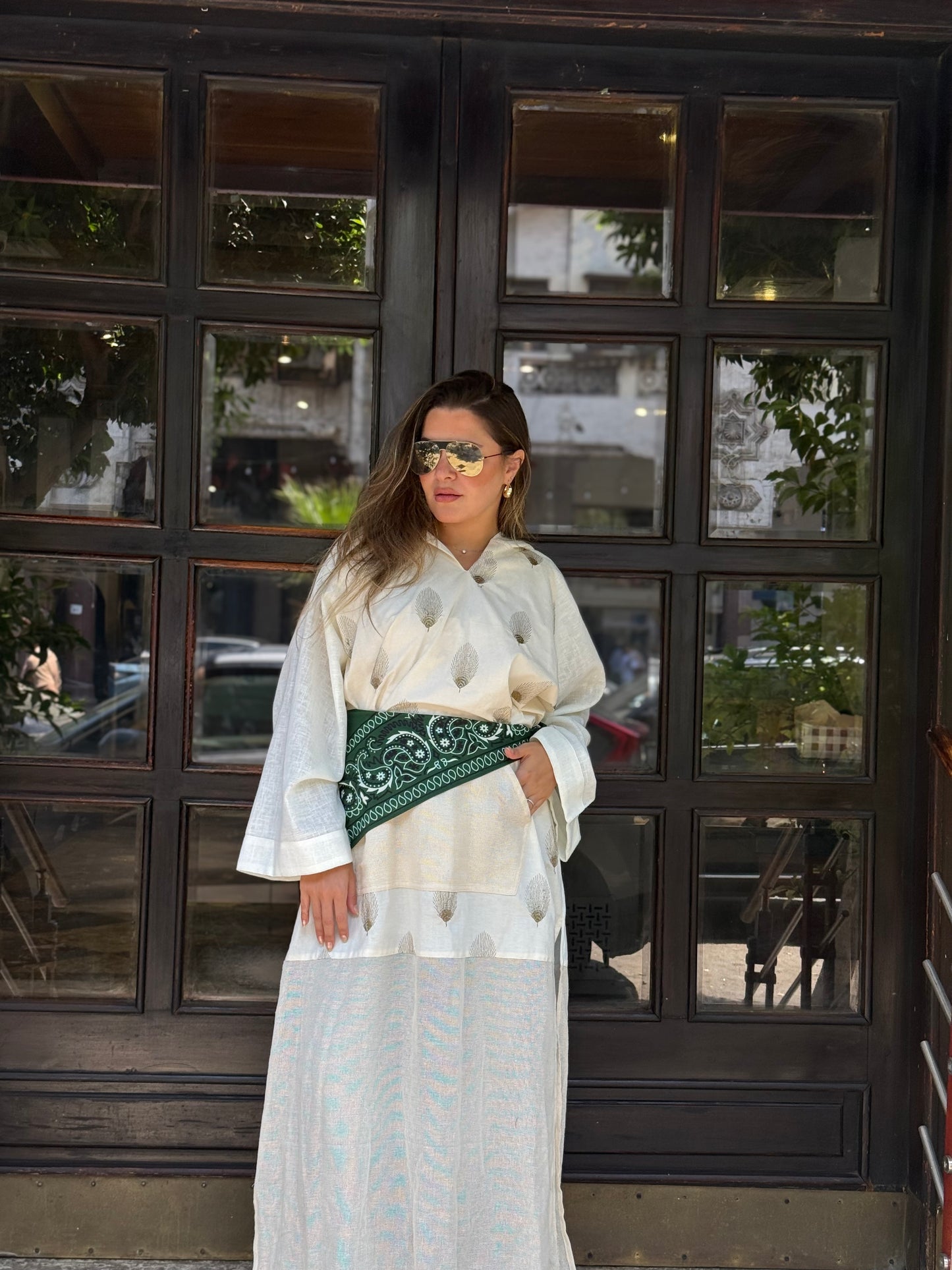 Multi fabric tunic with mesh parts
