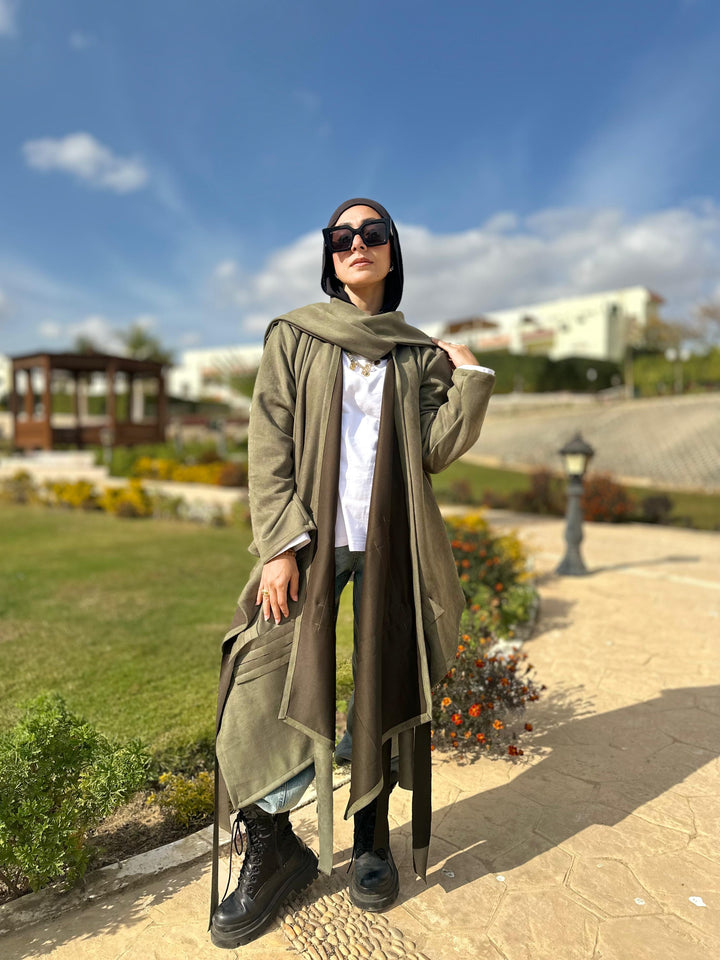 The Boho Suede Cardigan In Olive