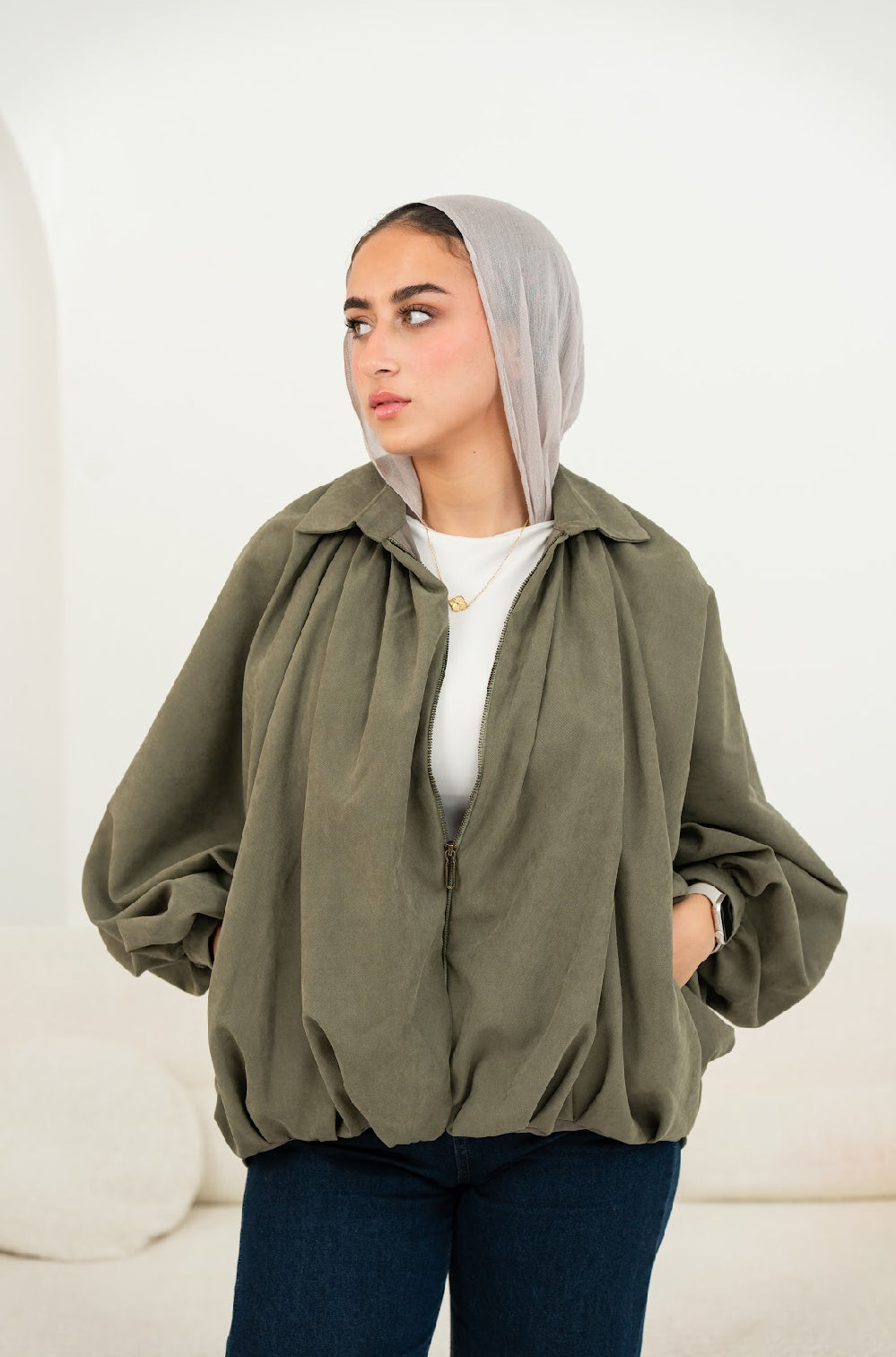 Fleuri Olive Zipper Jacket