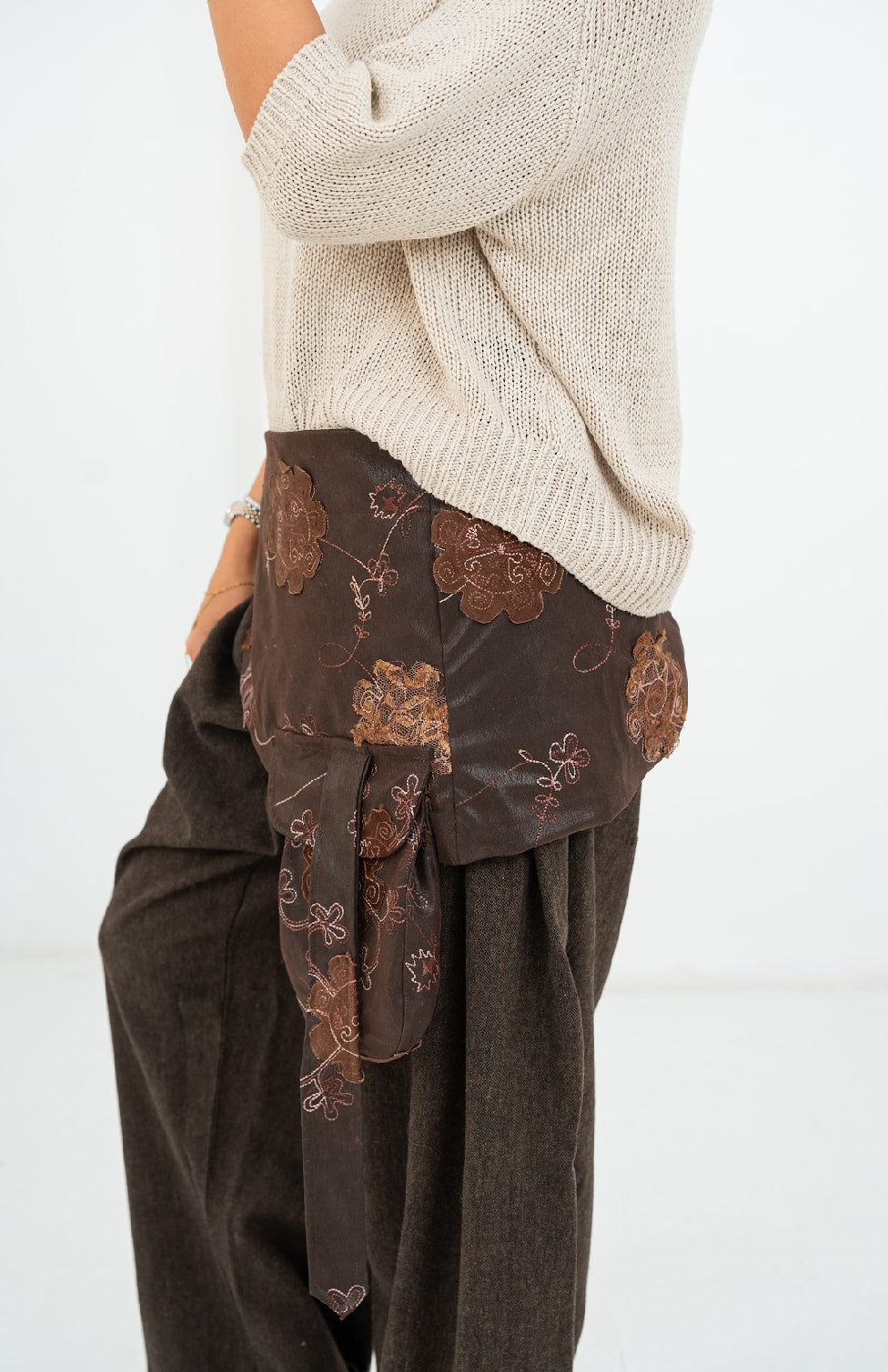 Brown Embroidered leather Belt