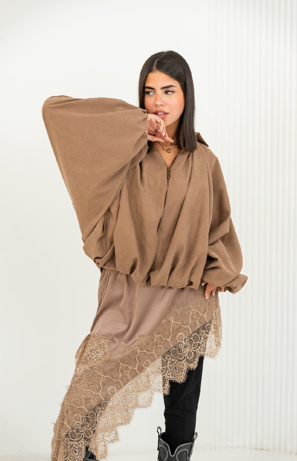 Fleuri Mocha Zipper Jacket