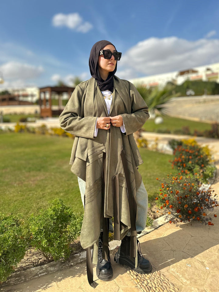 The Boho Suede Cardigan In Olive