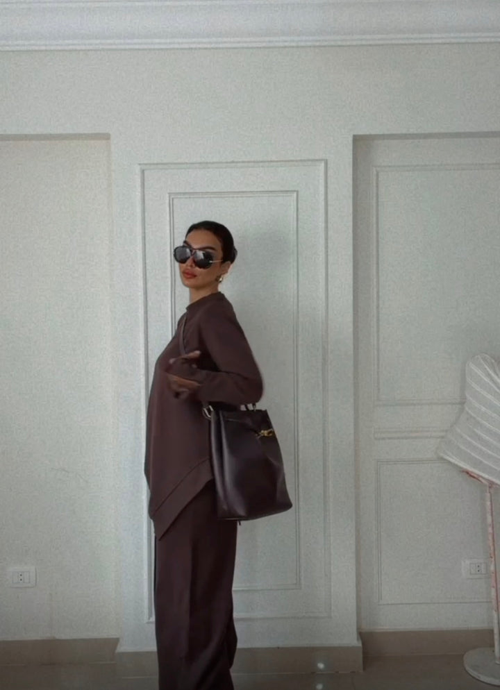 Brown comfy set with lace cuffs