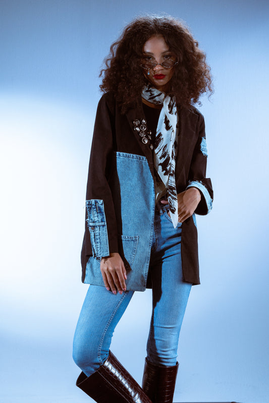 Denim Noir patched jacket