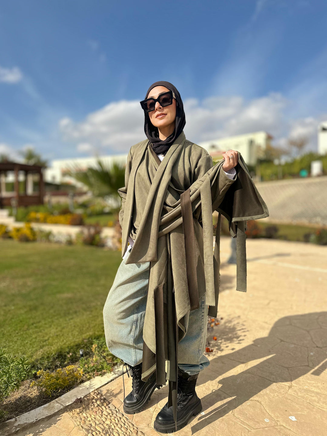 The Boho Suede Cardigan In Olive