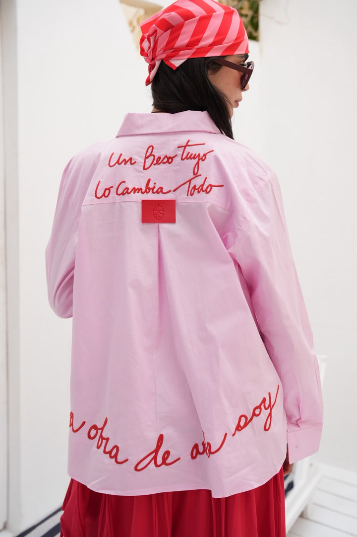 Pink embroidered Amor shirt