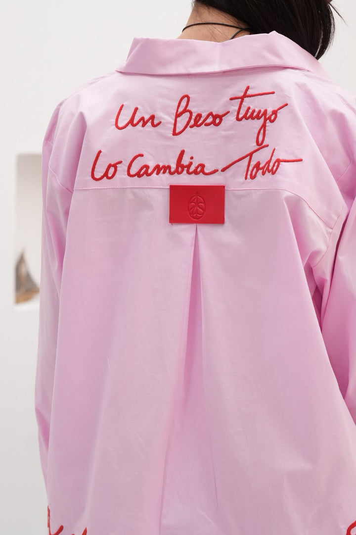 Pink embroidered Amor shirt