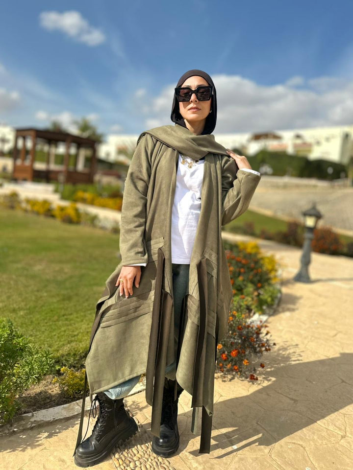The Boho Suede Cardigan In Olive