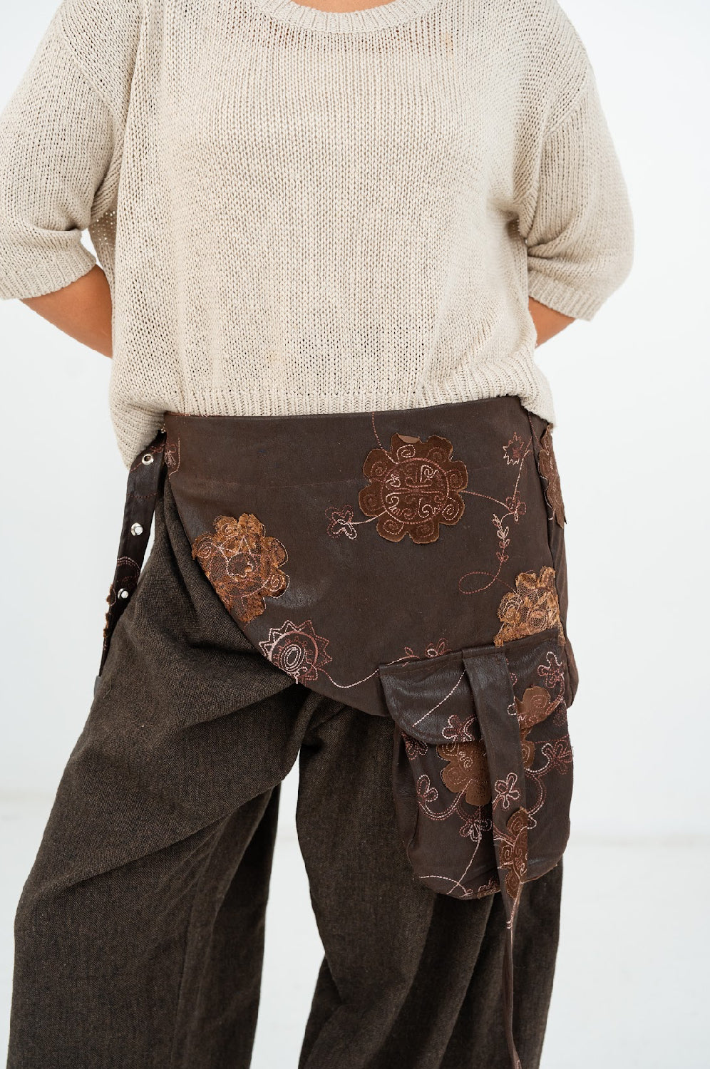 Brown Embroidered leather Belt