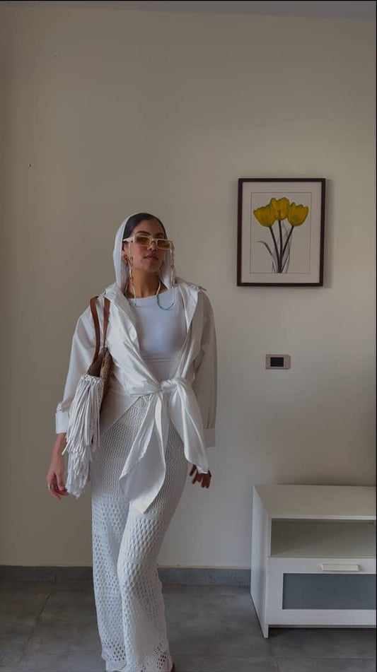 White oversized shirt with embroidered collar