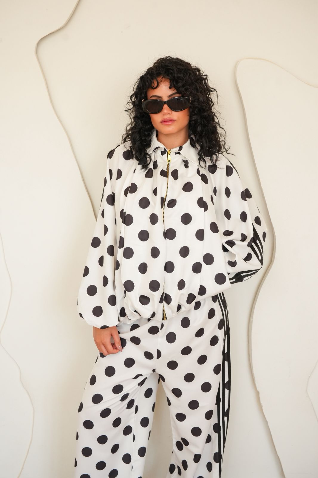 White Polka dot zipper bomber