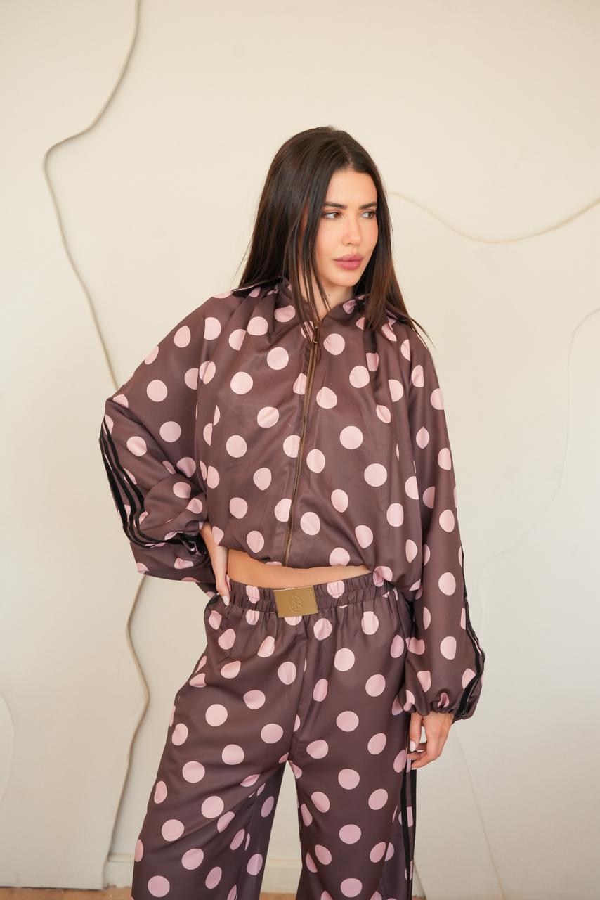 Caramel Polka dot zipper bomber
