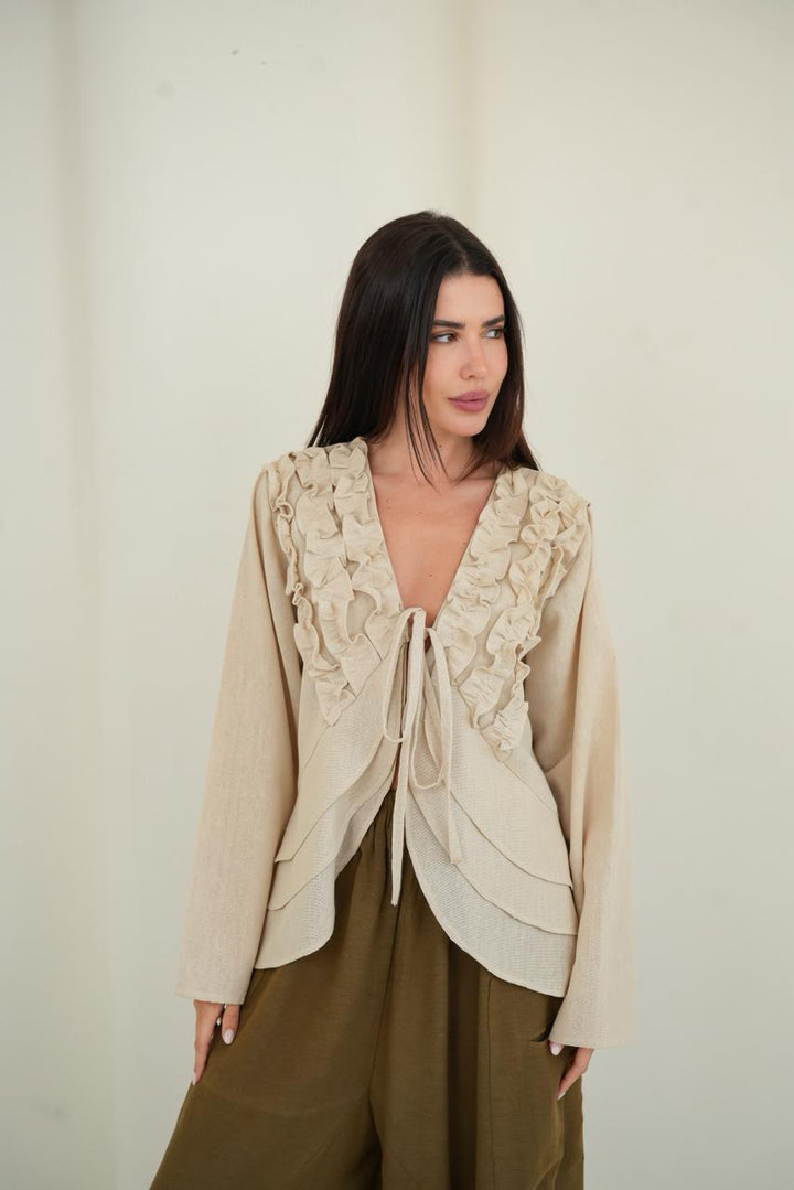 Beige Ruffled muse blouse