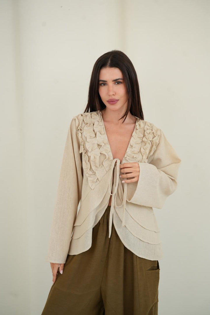 Beige Ruffled muse blouse