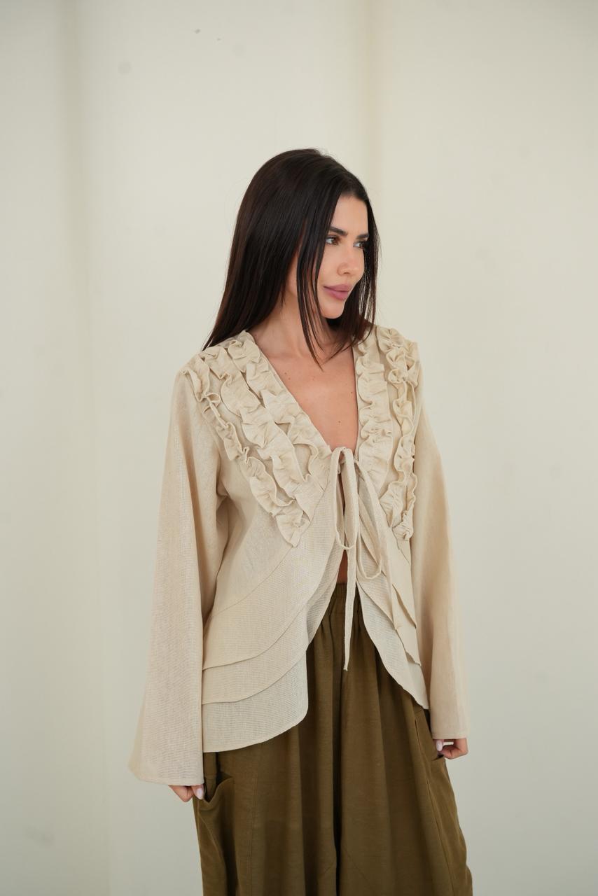 Beige Ruffled muse blouse