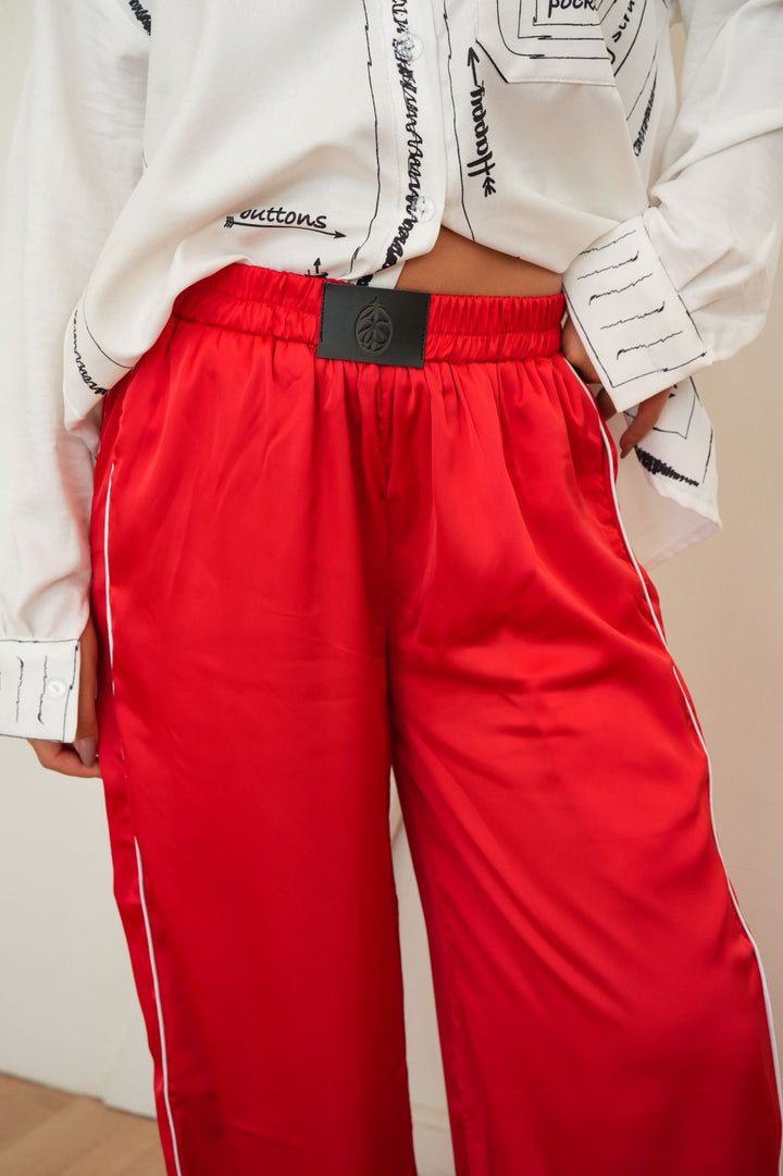 Red vela satin pants