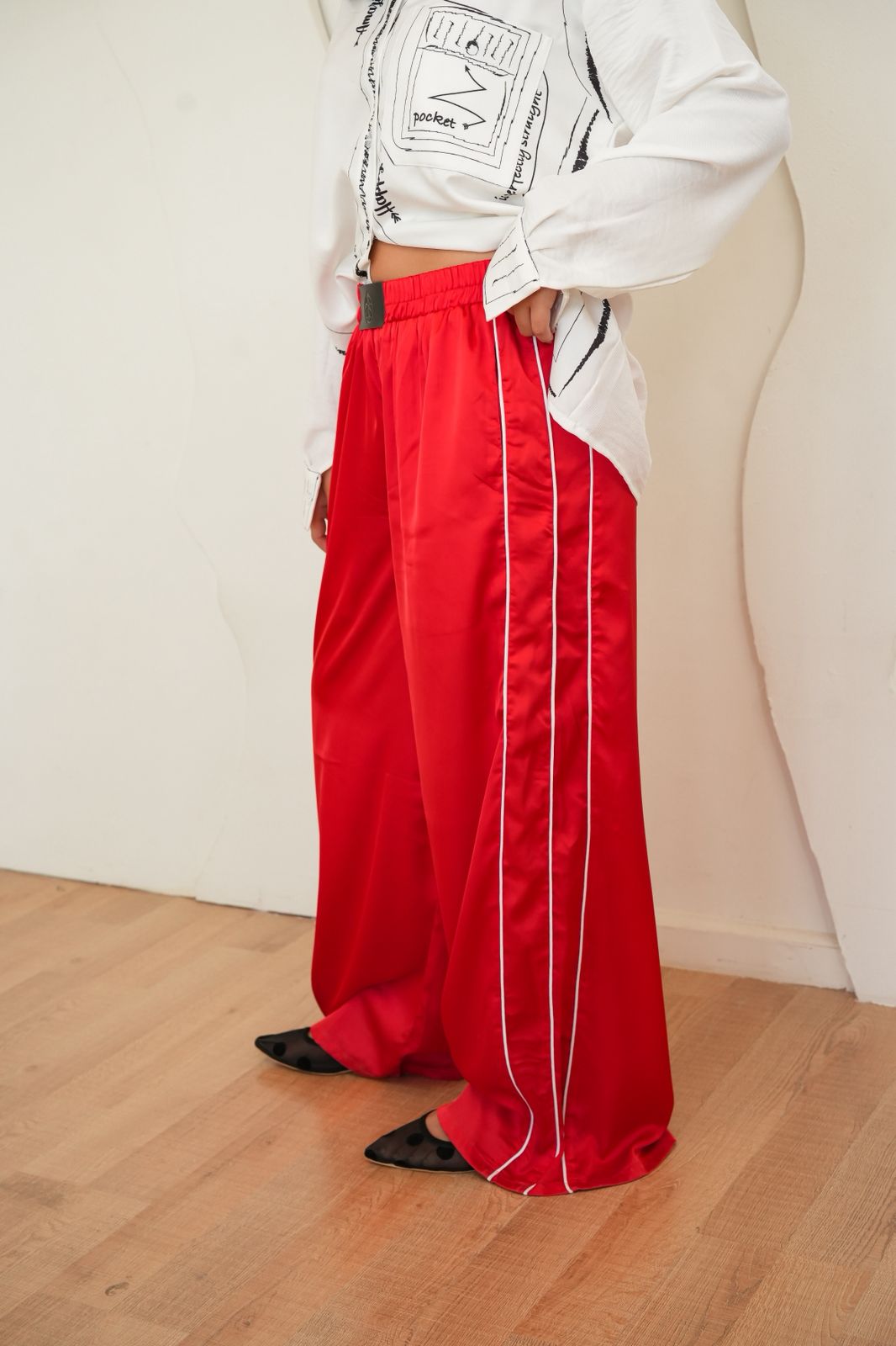 Red vela satin pants