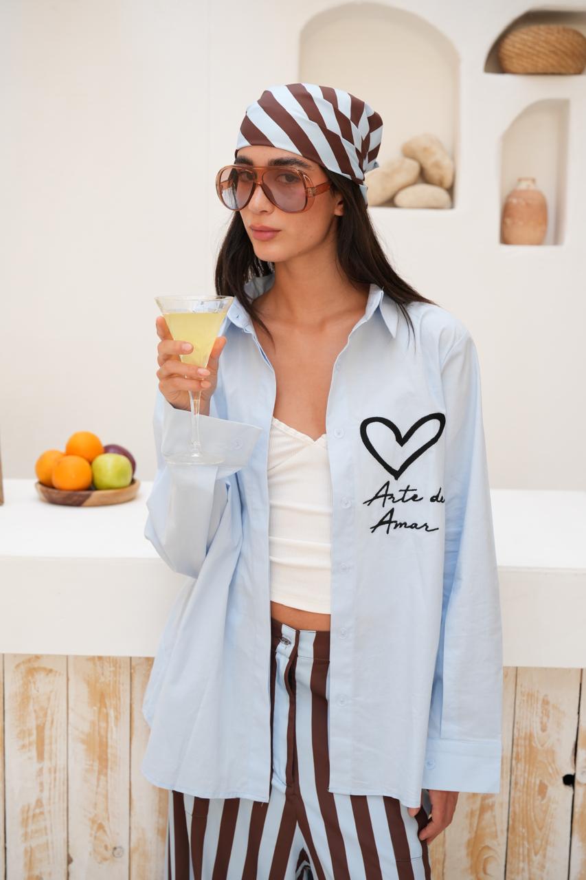 Blue embroidered Amor shirt