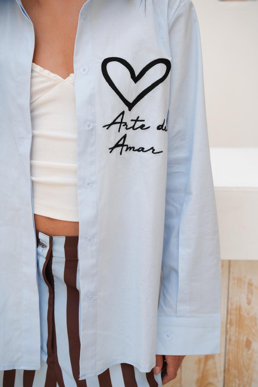 Blue embroidered Amor shirt