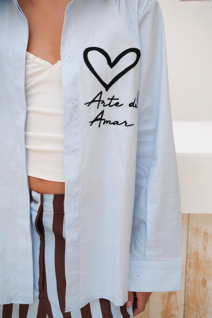 Blue embroidered Amor shirt