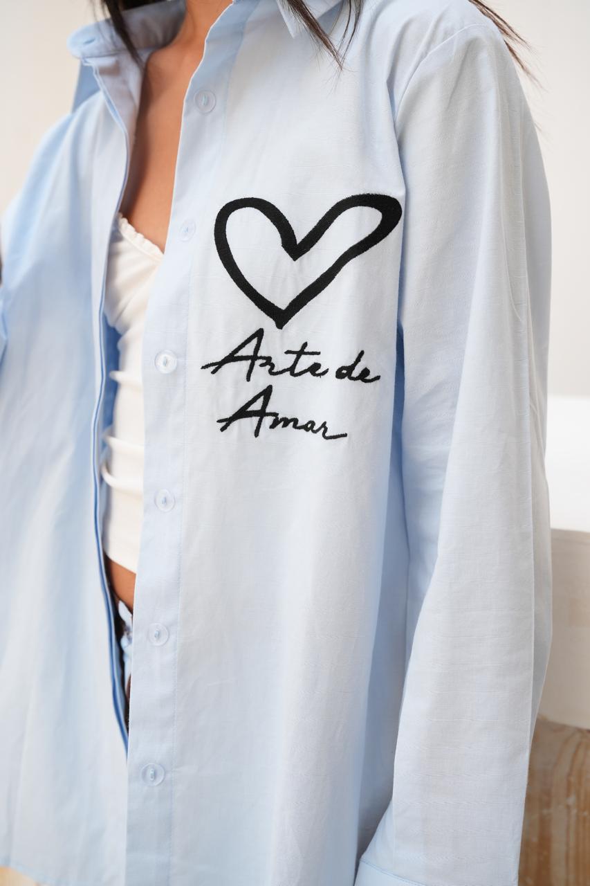 Blue embroidered Amor shirt