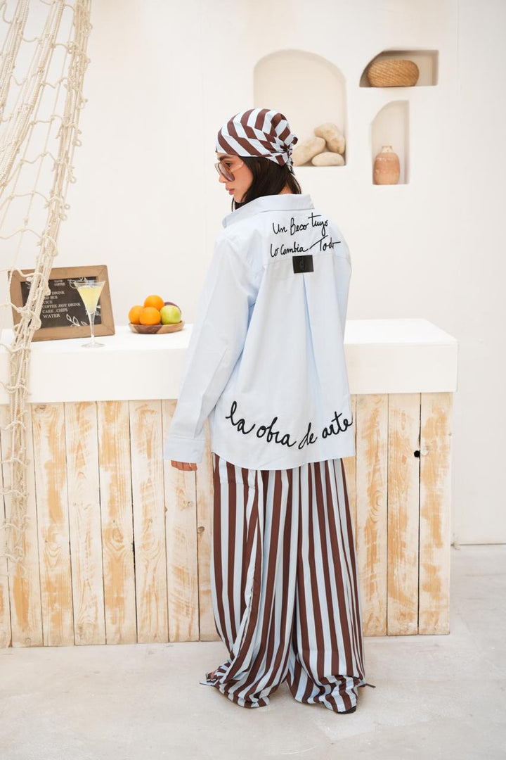 Blue embroidered Amor shirt