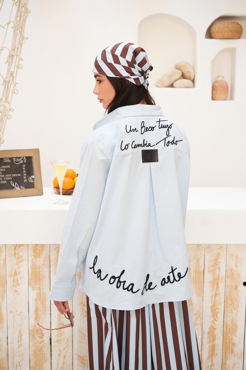 Blue embroidered Amor shirt