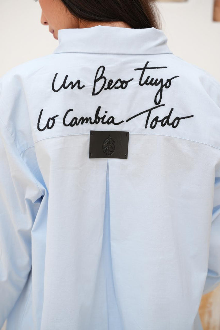 Blue embroidered Amor shirt