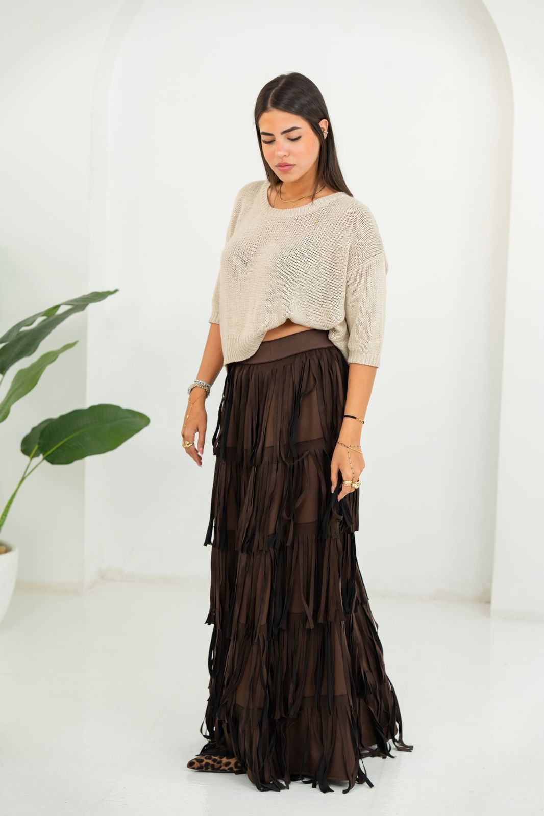 Brown tasselia skirt